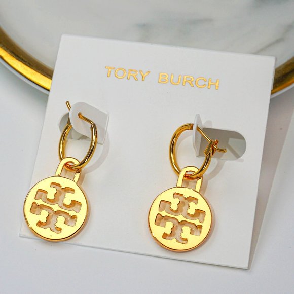 Tory Burch Jewelry - Tory Burch Huggie Logo Drop Earrings (BRAND NEW)